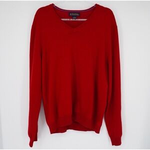 Brooks Brothers V-Neck Sweater Large Red Merino Wool Blend Stretch Knit Preppy